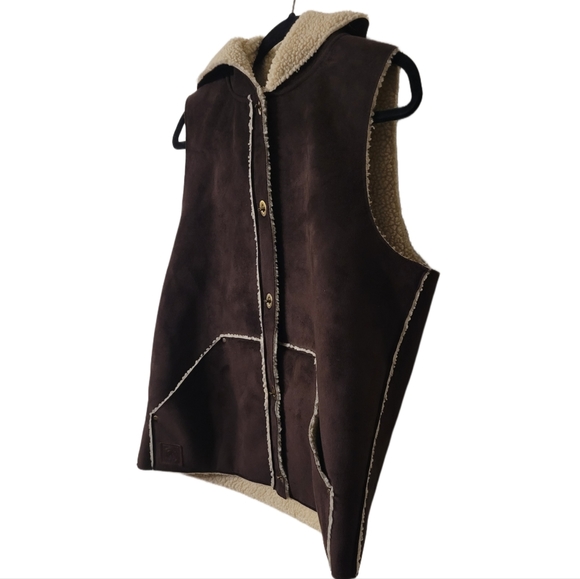 💥FINAL PRICE DROP💥 Lauren R.L. Women's Faux-Suede Vest Hooded Sherpa-lined - Picture 3 of 5